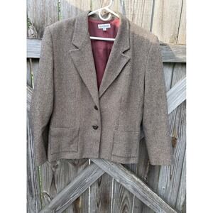 David Brooks Vintage Herringbone Tweed Blazer Brown Wool Blend Made in USA 16